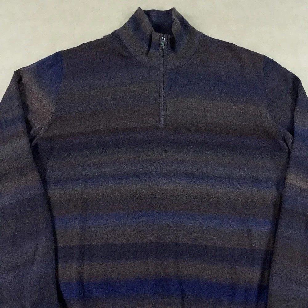 Isaia Cashmere Quarter Zip Sweater Mens Large Striped Long Sleeve Pullover Italy - Picture 4 of 15